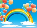 Balloons and a rainbow.