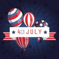 Usa balloons and 4th july ribbon vector design