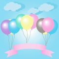 Balloons With Ribbons In Pastel Colors. Vector Illustration