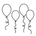 Balloons simple drawing outline for coloring book