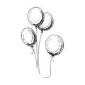 Balloons sketch. Hand-drawn balloons, isolated on white background. Black illustration