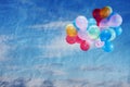 Balloons in the sky, vintage, texture crumpled paper Royalty Free Stock Photo