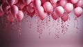 Balloons, streamers, confetti streamers wandering through the air on a pink background Royalty Free Stock Photo