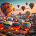 Balloons taking off from festival at Cappadocia, Turkey