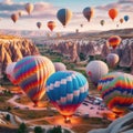 Balloons taking off from festival at Cappadocia, Turkey