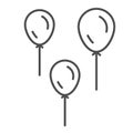 Balloons thin line icon, childhood concept, air helium balloons vector sign on white background, three balloon symbol in