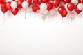 Balloons on white background. Red and white color ballons border in the air, copy space Royalty Free Stock Photo