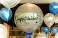 Balloons with word Congratulation on ballon decoration in the restaurant.