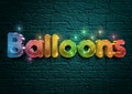 balloons written out in rainbow glitter 3D text for a birthday invitation or card