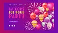 Ballooon vector web page celebrating birthday party anniversary cartoon kids happy birth holiday decoration backdrop