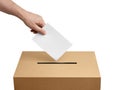 ballot box casting vote election referendum politics elect man female democracy hand voter political