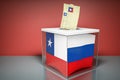 Ballot box with flag of Chile and voting papers. Chilean preside