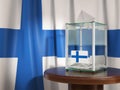 Ballot box with flag of Finland and voting papers. Finnish pres