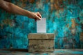 Ballot box and paper on blue background essential elements of elections, polls, and referendums Royalty Free Stock Photo
