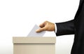 Ballot box with person in suit hand casting a vote Royalty Free Stock Photo