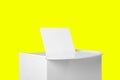 Ballot box with vote on yellow background. Election time