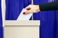 Ballot box with women hand casting vote