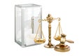 Ballot box with wooden gavel and scales of justice. 3D rendering Royalty Free Stock Photo