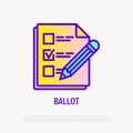 Ballot: document with mark and pencil line icon