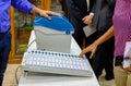 Ballot unit of the direct-recording electronic DRE voting machine used for Indian general elections
