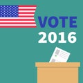 Ballot Voting box with paper blank bulletin concept. Polling station. President election day Vote 2016. American flag. Isolated Gr Royalty Free Stock Photo