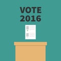 Ballot Voting box Paper blank bulletin with green mark concept. Polling station. President election day Vote 2016 black text. Flat