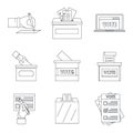 Ballot voting box vote icons set, outline style