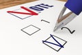 Ballot voting in elections and blue checkbox vote