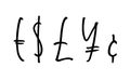 Ballpen lettering currency symbols