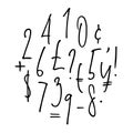 Ballpen lettering numbers, punctuation, currency