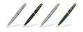 Ballpen set vector design. Ballpen 3d realistic elements in metallic ballpoint pen for offices, schools, business. Royalty Free Stock Photo