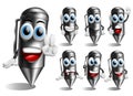 Ballpen vector character set.  Ball pen 3d characters with pose and gestures like peace hand sign, stop and standing for education Royalty Free Stock Photo