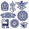 Ballpoint pen american aztec, mayan culture native totems on notebook background Royalty Free Stock Photo