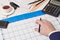 Ballpoint pen, calculator, hand Royalty Free Stock Photo