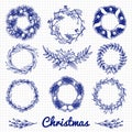 Ballpoint pen drawing Christmas doodle wreath and decorative branches