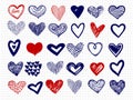 Ballpoint pen drawing doodle hearts vector big collection