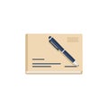 Ballpoint pen lying on envelope with handwritten text vector illustration Royalty Free Stock Photo