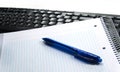 Pen, notepad and keyboard. Idea. Computer keyboard. Notepad. Pen Royalty Free Stock Photo