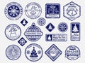 Ballpoint pen Santa mail stamps vector set Royalty Free Stock Photo