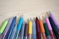 Ballpoint Pens on wooden table Royalty Free Stock Photo