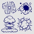 Ballpoint sketch explosion clouds isolated