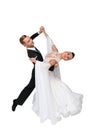 Ballrom dance couple in a dance pose isolated on white bachground Royalty Free Stock Photo