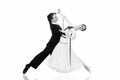 Ballroom dance couple in a dance pose isolated on white background. ballroom sensual proffessional dancers dancing walz Royalty Free Stock Photo