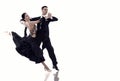 Ballroom dance couple in a dance pose isolated on white Royalty Free Stock Photo