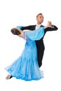 Ballroom dance couple in a dance pose isolated on white background. ballroom sensual proffessional dancers dancing walz Royalty Free Stock Photo