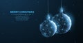 Balls. Abstract illustration two decoration christmas glitter balls on blue background with snowflake, snow, shine stars Royalty Free Stock Photo