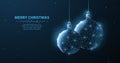 Balls. Abstract illustration two decoration christmas glitter balls on blue background with snowflake, snow, shine stars Royalty Free Stock Photo