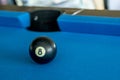Balls of American Pool or Snooker billiard game any of various games played on blue flannel table Royalty Free Stock Photo