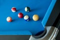 Balls of American Pool or Snooker billiard game any of various games played on blue flannel table Royalty Free Stock Photo