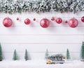 Balls baubles snow of Merry Christmas and Happy New Year decoration for celebration on white wood background with copy space Royalty Free Stock Photo